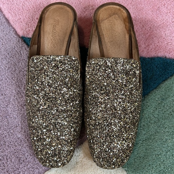 Madewell Willa Gold Glitter Heeled Loafer Mule Slip Ons - Picture 12 of 17